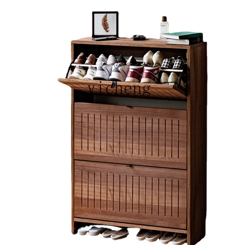 Zk Household Large Capacity Tilting Shoe Cabinet Entrance Cabinet Integrated Partition Ultra-Thin Wooden Shoe Rack