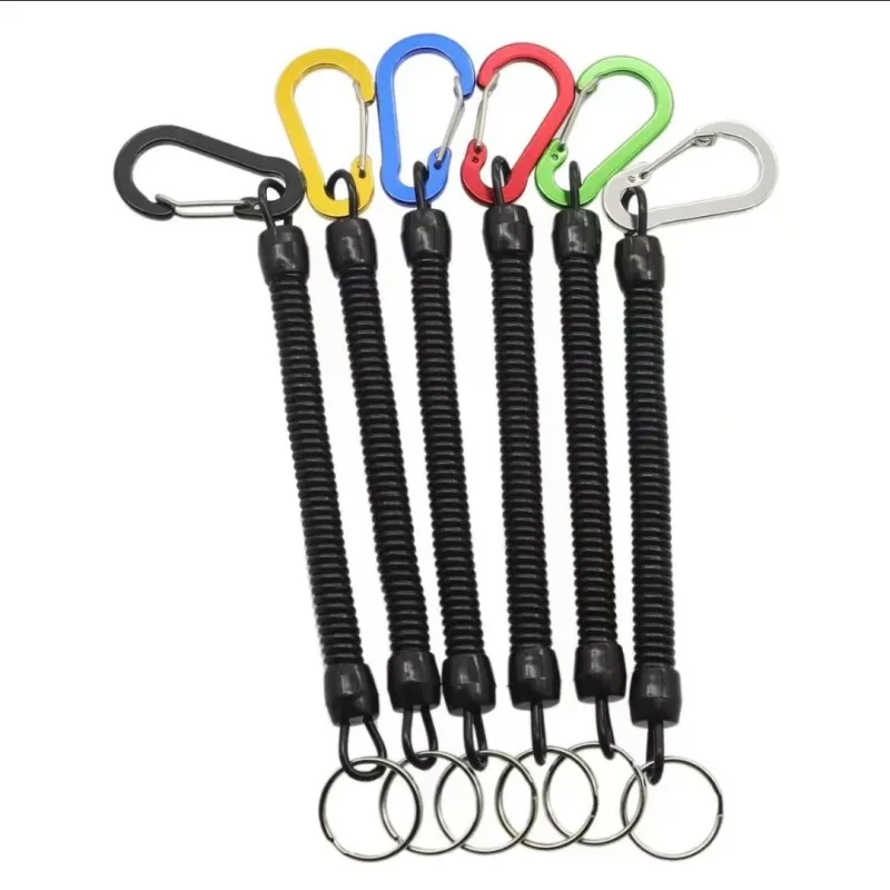 Fishing Lanyards Tactical Retractable Spring Elastic Rope With Carabiner Camping Anti-lost Phone Keychain Fishing Rope