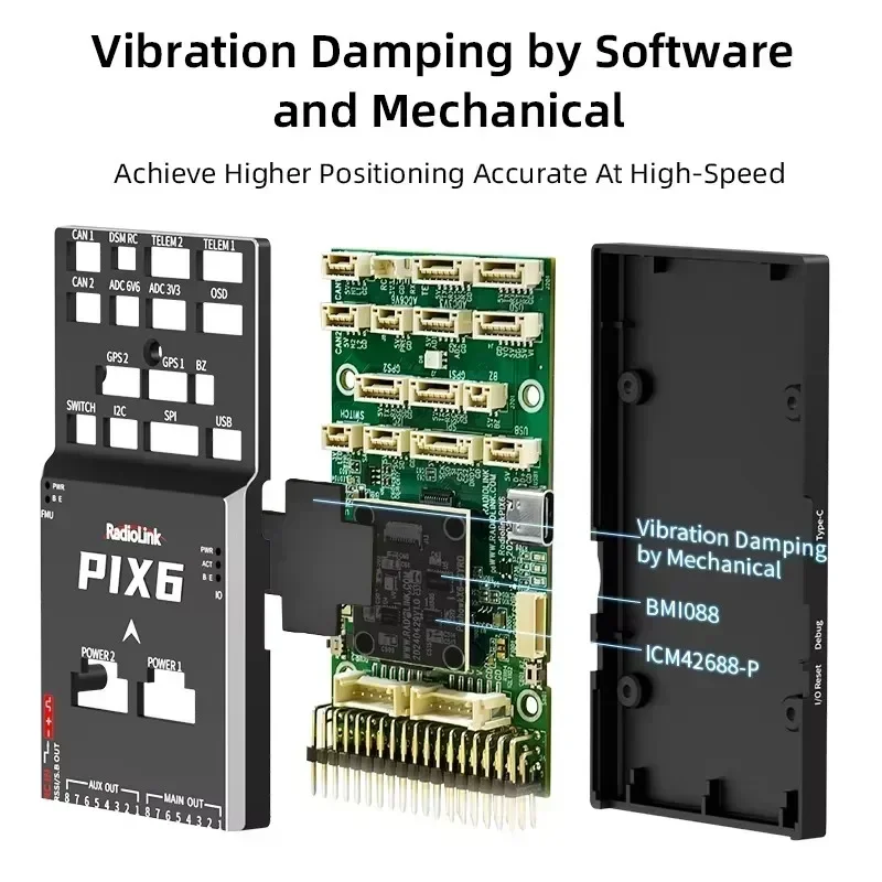 RadioLink PIX6 Open Source Flight Controller Built-in OSD Dual Gyro Support PX4 ArduPilot for Multirotor VTOL Fixed Wing Drone