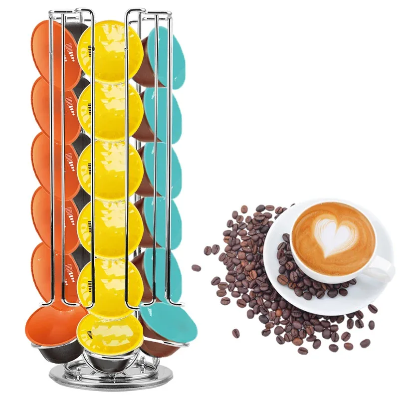 Display Kapsel Rack Drehbare Kaffee Pod Halter 24 Tassen Turm Stehen Lagerung Regale Edelstahl Für Dolce Gusto Kapsel