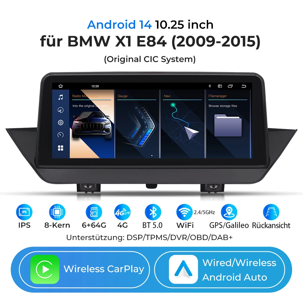 

KASTNAVIN CarPlay Car Radio Autoradio 4G Wifi For BMW X1 E84 (2009-2015) Wireless Apple CarPlay Android Auto Android 14 DSP