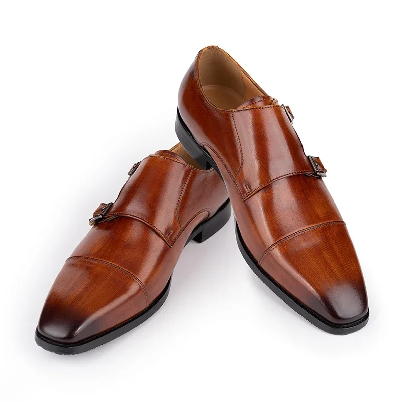 

Men Wedding Dress Oxford Shoe Black Brown Real Luxury Classic Handmade Leather Monk Buckle Strap Pointed Toe Loafer Shoe for Men