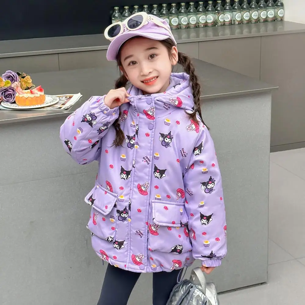 

Kawaii Kuromi Girls Quilted Thicken Coat Sanrio Cartoon Winter Warm Child Fashionable Child Baby Triple Jacket Winter Clothes