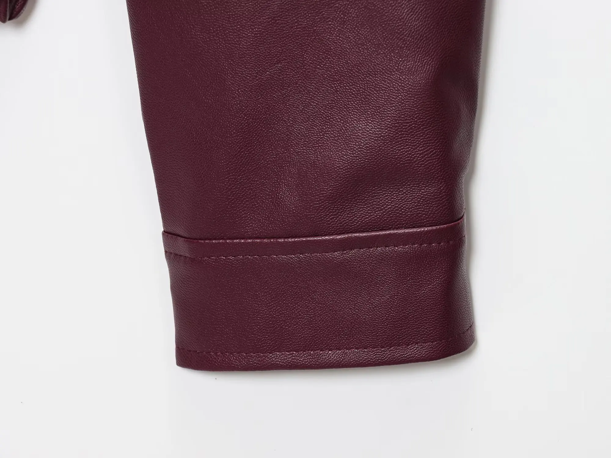 2025, Damen-Herbstjacke, New American Retro, lässig, minimalistisch, Revers, langärmelig, weinrot, Lederjacke