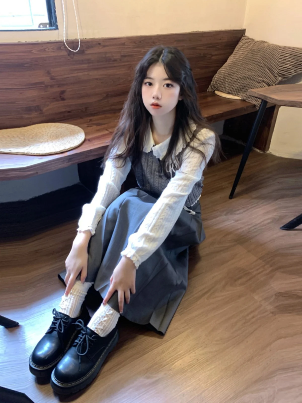 

Elegant Knitted Two-Piece Set Gentle Style Top And Half Skirt College Fashion Neck Comfortable Cotton Autumn Outfit for ...