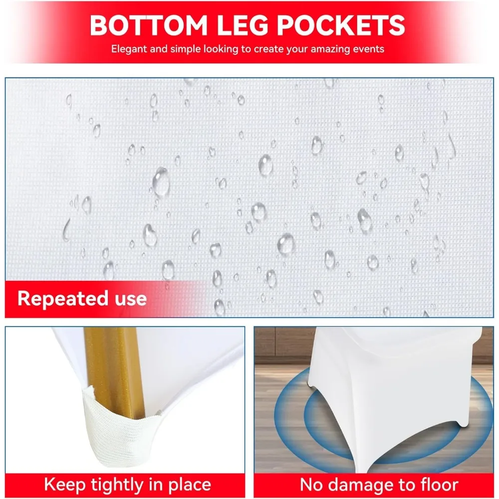 50 عبوة من أغطية الكراسي البيضاء المطاطية - أغطية ألياف لدنة من البوليستر عالي الجودة لحفلات الزفاف والحفلات والولائم وحفلات الطعام