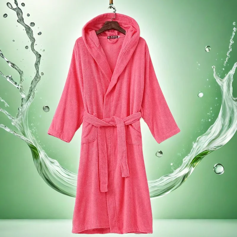 100% Cotton Hooded Bathrobe Men Long Terry Towel Big and Tall Towel Bathrobe Male Terry Cloth Bath Robe Sleeping Dressing Gown