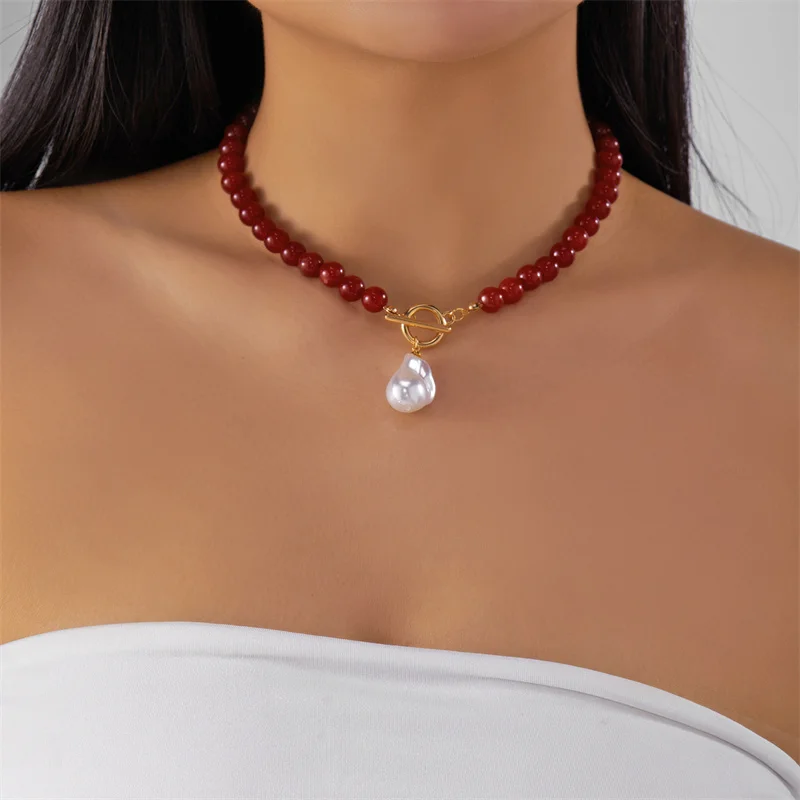 Handgefertigte böhmische Perlenimitat-Anhänger-Halskette, Quarz-Amethyst-Perlen, unregelmäßiges zerkleinertes Stein-Design für Party-Geschenk – Detail 3