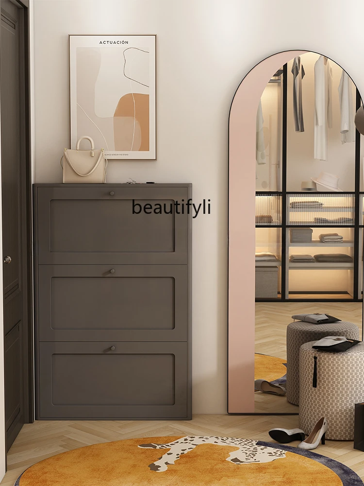 

Italian Minimalist Tilting Shoe Cabinet Home Doorway 13cm Ultra-Thin Locker Extremely Narrow 24cm Entrance Cabinet