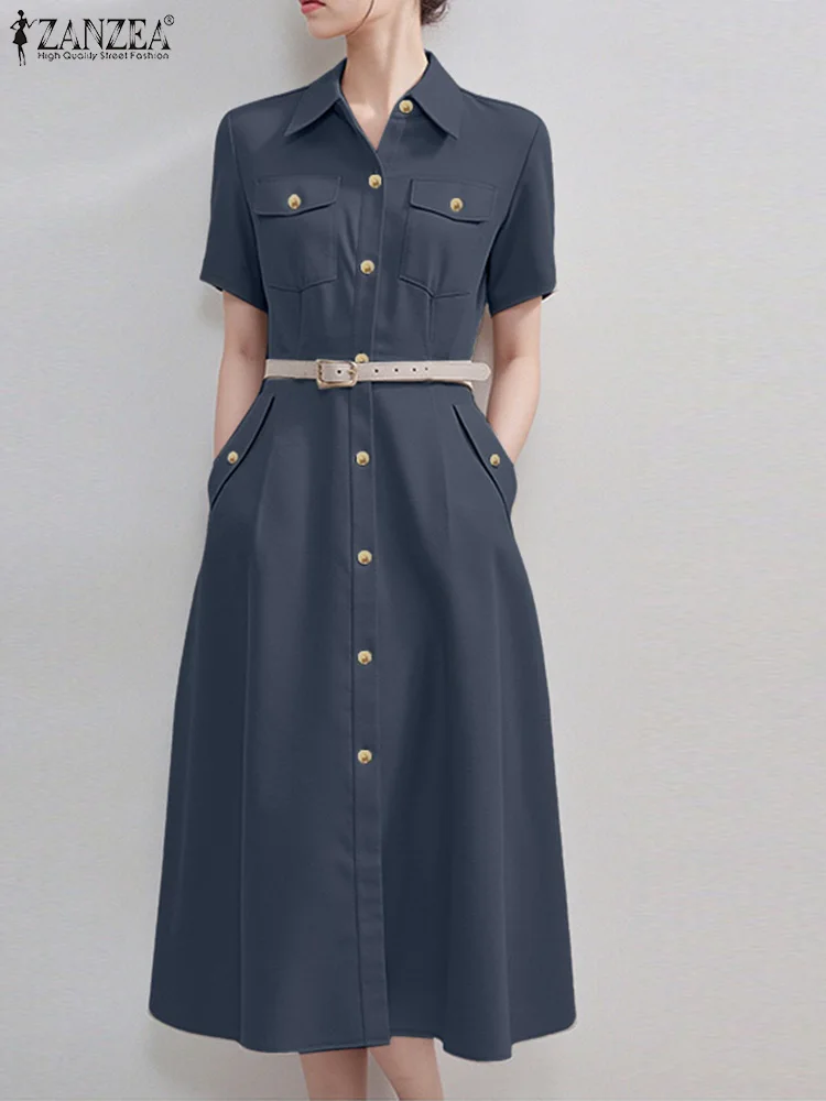 Stylish Summer Overalls Dress 2025 ZANZEA Women Shirt Dress Elegant OL Work Sundress Lapel Neck Short Sleeve Buttons Midi Robe