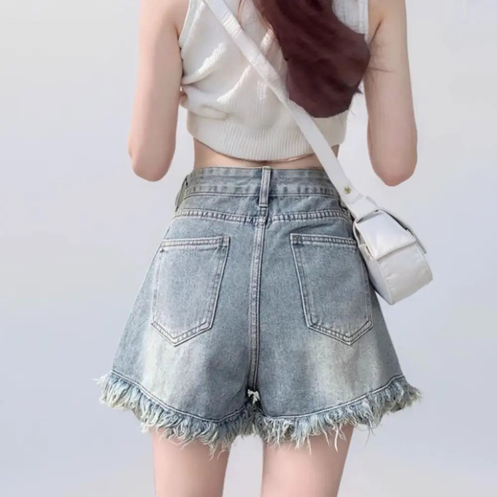 

Fashion Summer Denim Shorts Tassel A Line Mini Cowboy Shorts Y2k High Waist Spicy Girl Jeans Shorts Students
