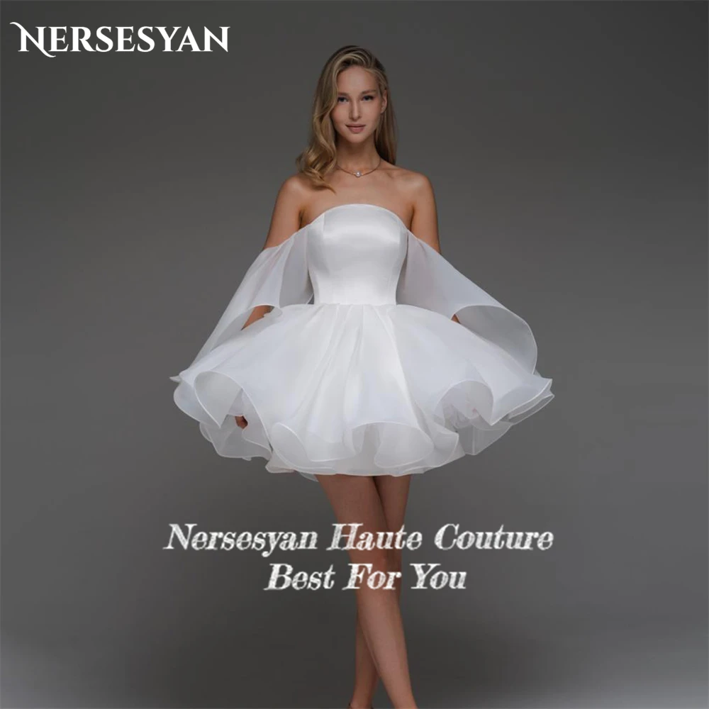 Nersesyan Elegant Solid Wedding Dresses Off Shoulder Chiffon Angel Sleeves Bridal Gowns Backless Mini Strapless Bride Dress 2024