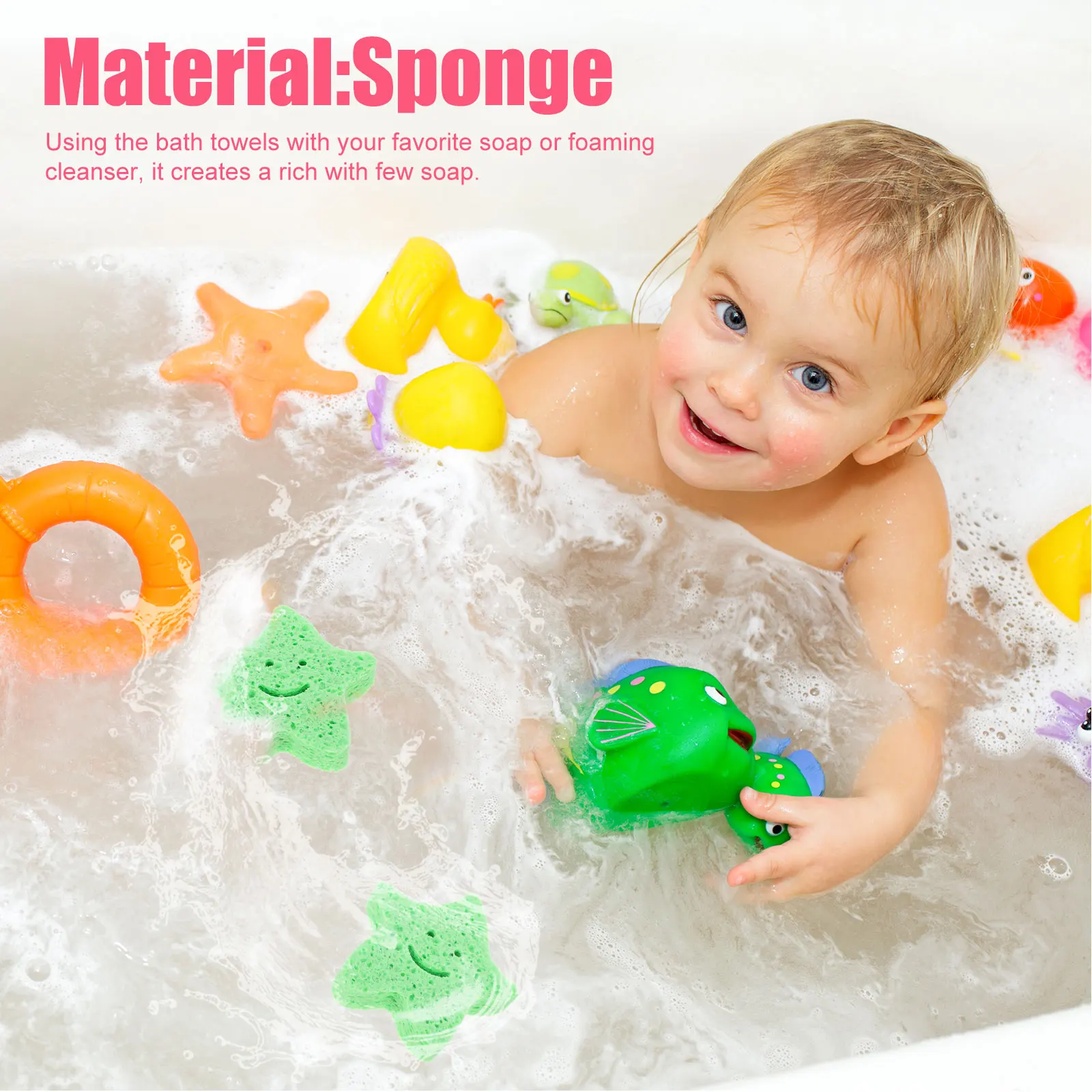 

6pcs Kids Bath Sponge Star Shaped Body Scrubber Cleaning Ball for Toddler Portable Camping Hotel Use Soft Skin Friendly Baby