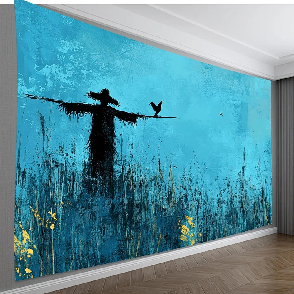 

Scarecrow and bird silhouette background, polyester wall covering art vibrant tapestry for parties and stage performances