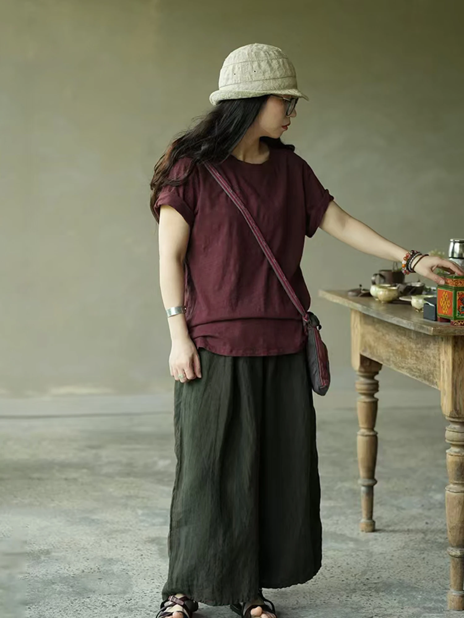 

Легкие дышащие брюки PengPeng Home Linen в винтажном художественном стиле, прямые, повседневные, женские, летние...