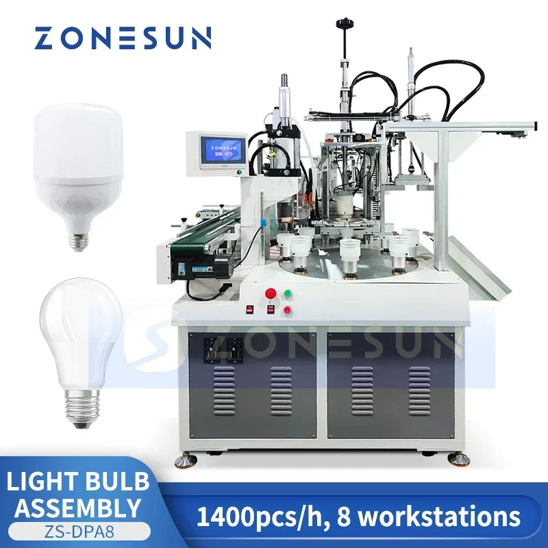 Zonesun Máquina de ensamblaje de bombillas LED Equipo de montaje de iluminación Tecnología de producción LED ZS-DPA8