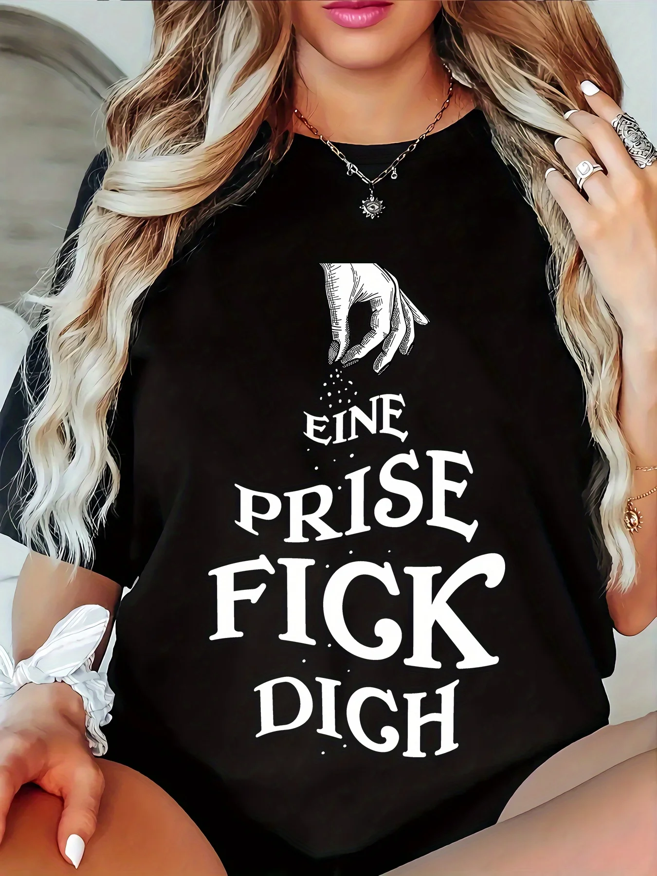 

Женская повседневная футболка больших размеров с графическим принтом и геометрическим узором — эластичный вязаный топ с круглым вырезом и короткими рукавами,