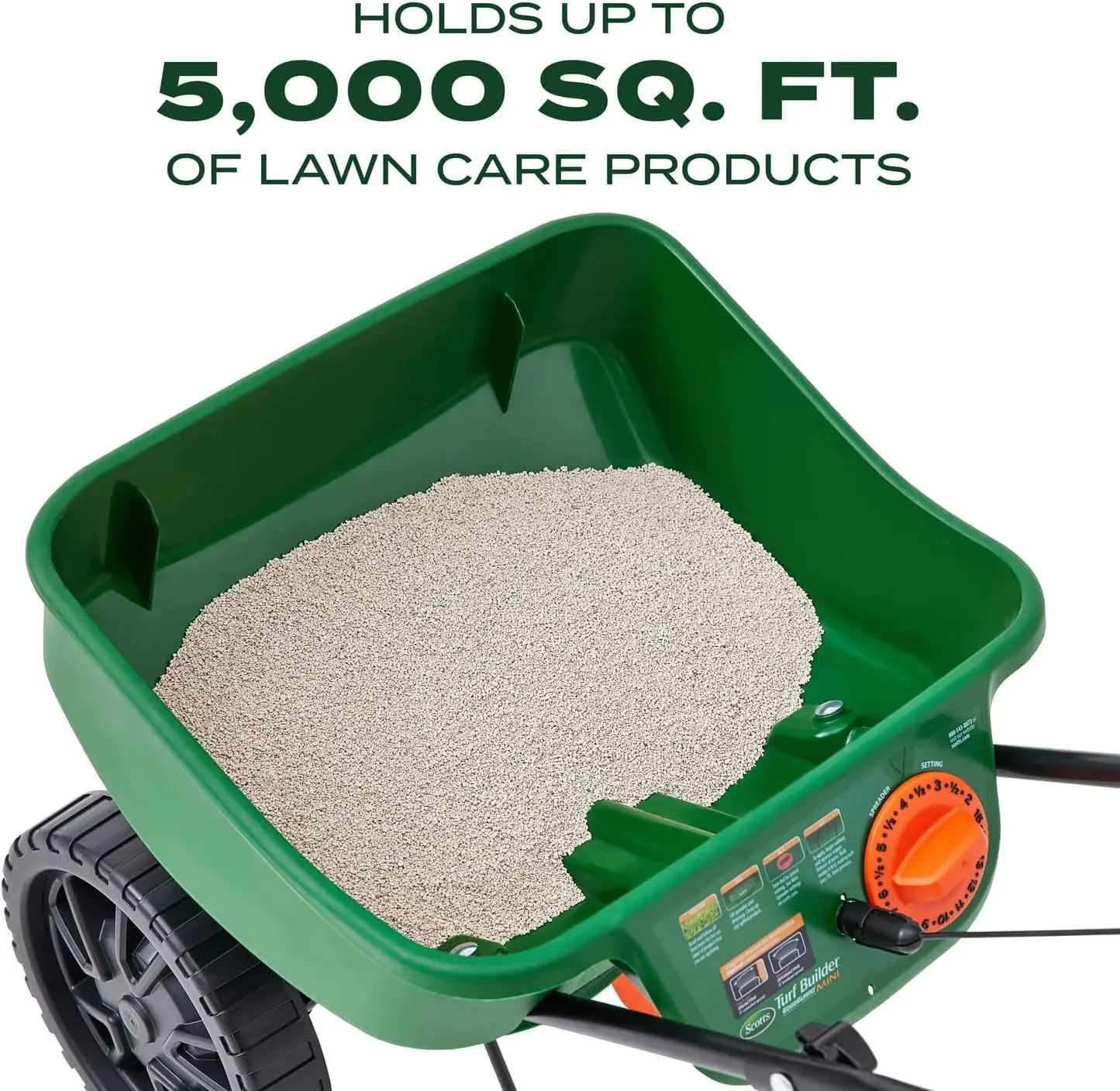 USA Turf Builder EdgeGuard Mini Broadcast Spreader per semi, fertilizzanti, sale, Ice Melt, può contenere fino a 5,000 piedi quadrati. Prodotto