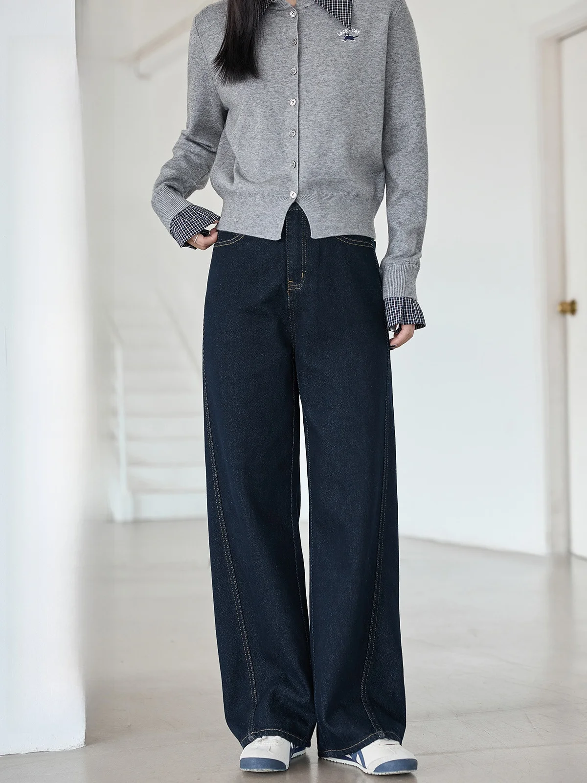 

Прямые синие джинсы с высокой талией, женские осенние винтажные утягивающие темно-синие джинсовые брюки, повседневные джинсы с высокой талией