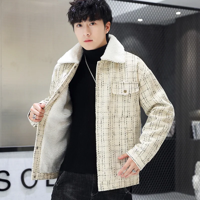 2023 Wool Liner New Winter Men's Thicken Parkas Casual Slim Outwear Windproof Warm Outwear Male Plaid Coat Wool Collar Size 3XL