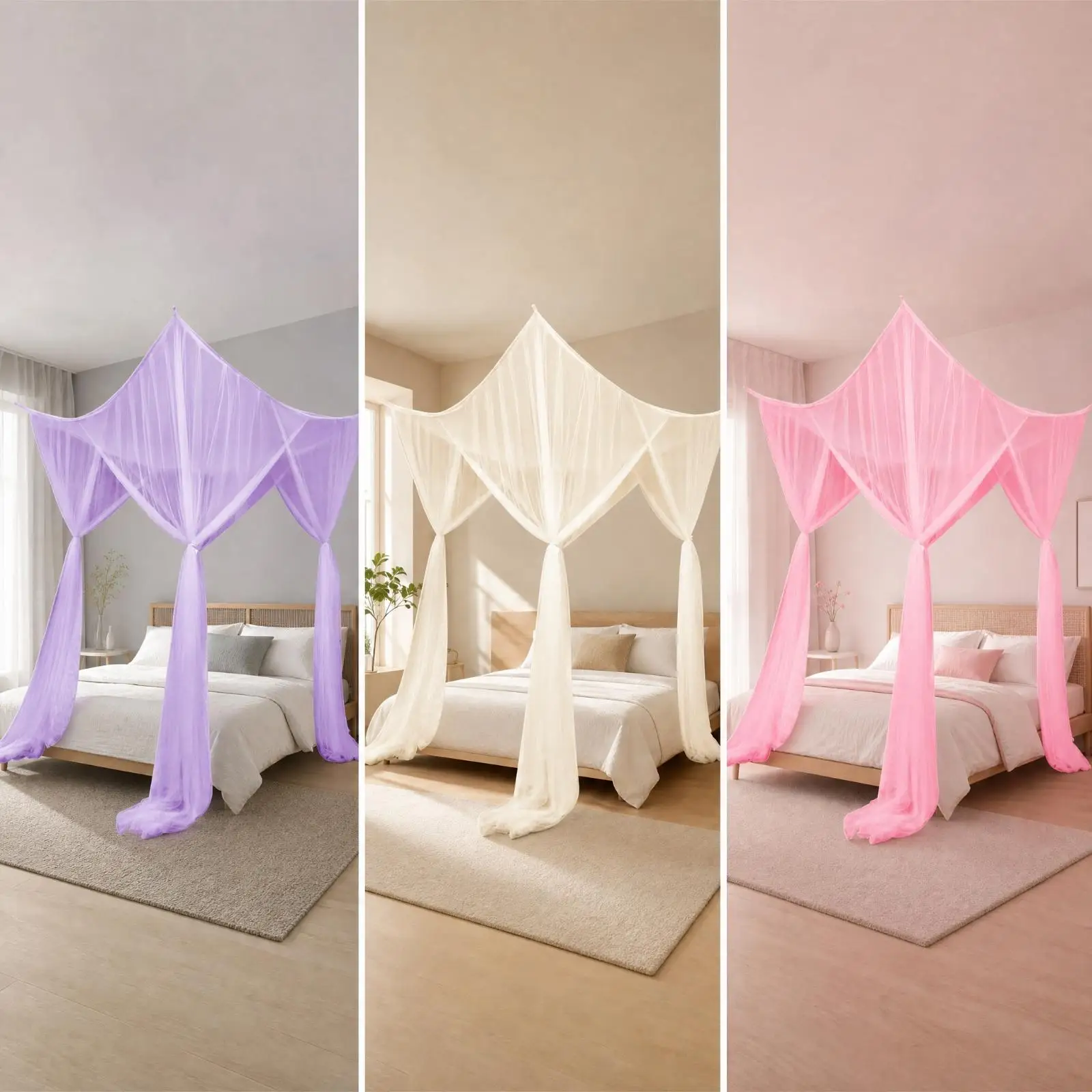 Mosquito Net Canopy for Bedroom Polyester Fabric with Expansion Tube Mounting Kit