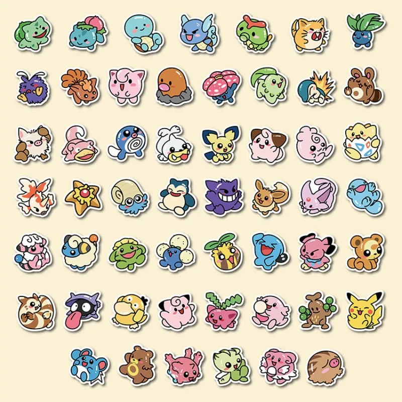 53Pcs Cartoon Pokemon Pikachu Stickers for Stationery Luggage Guitar Phone Case Decoration Kawaii Gengar Psyduck Cute Sticker