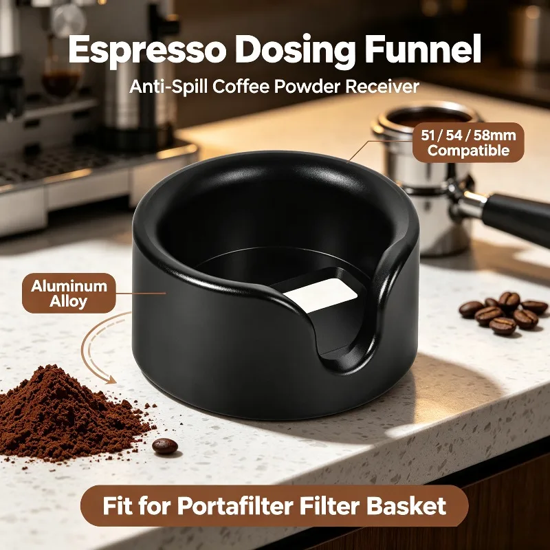 2 PCS Aluminum Alloy Espresso Dosing Cup Barista Coffee Powder Receiver Anti Spill Dosing Funnel for 51 54 58mm Portafilter