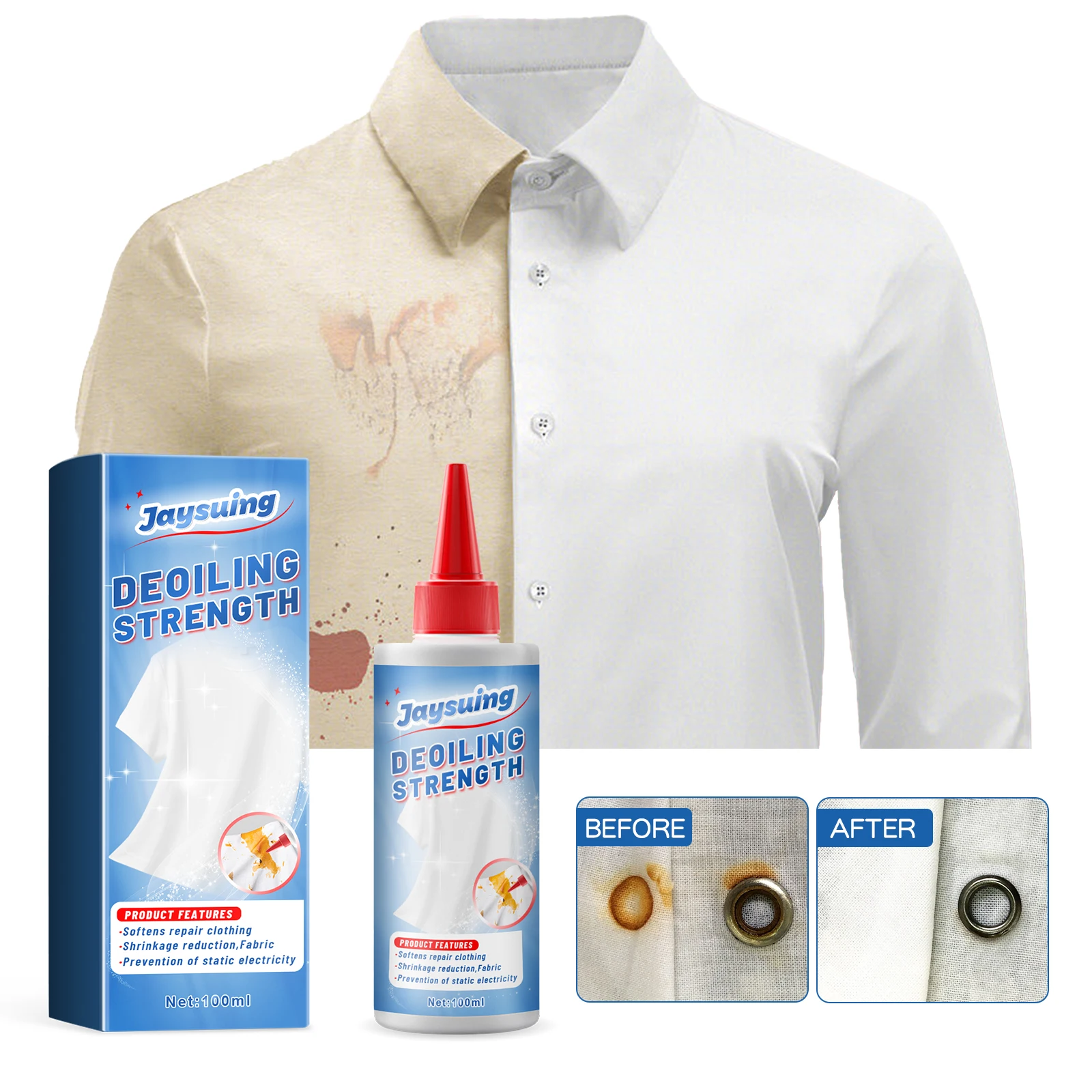 JAYSUING Laundry Cleaner A bottle of liquid bioprotease stain remover is portable to instantly clean a variety of stains