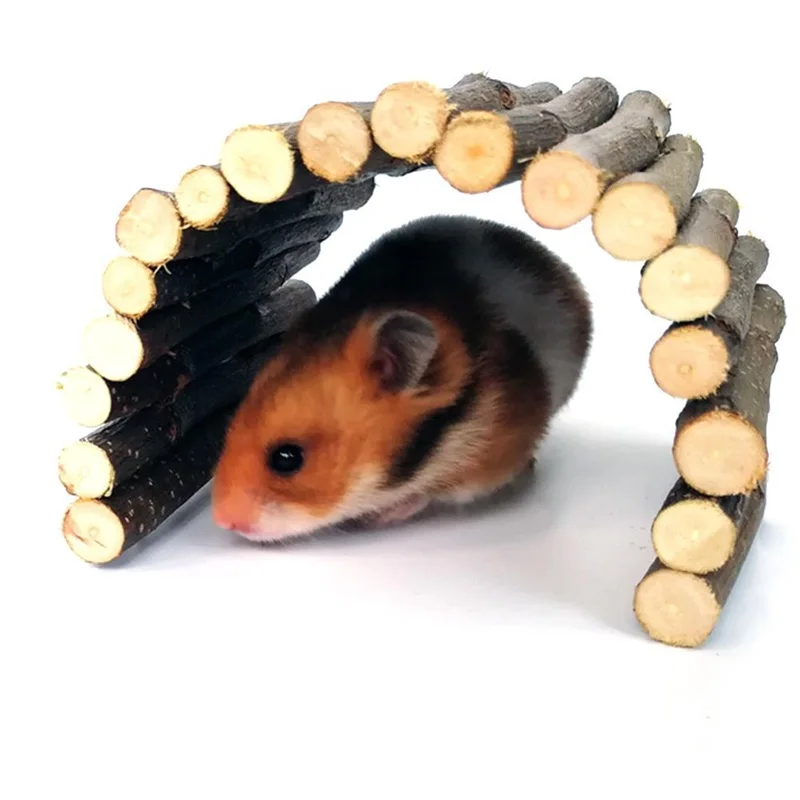 Natural Log Arch Bridge Hanging Toys Hamster Flexible Small Animals House Accessories For Mice Rodents Climbing Ladder Hideaway