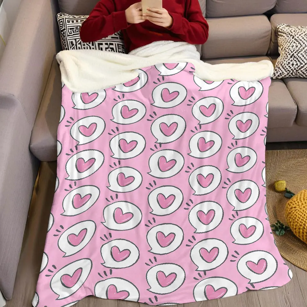 pink heart speech bubble Flannel Blanket Warm Soft Halloween Christmas Decorative Couch Warm Cozy All-Season Gift