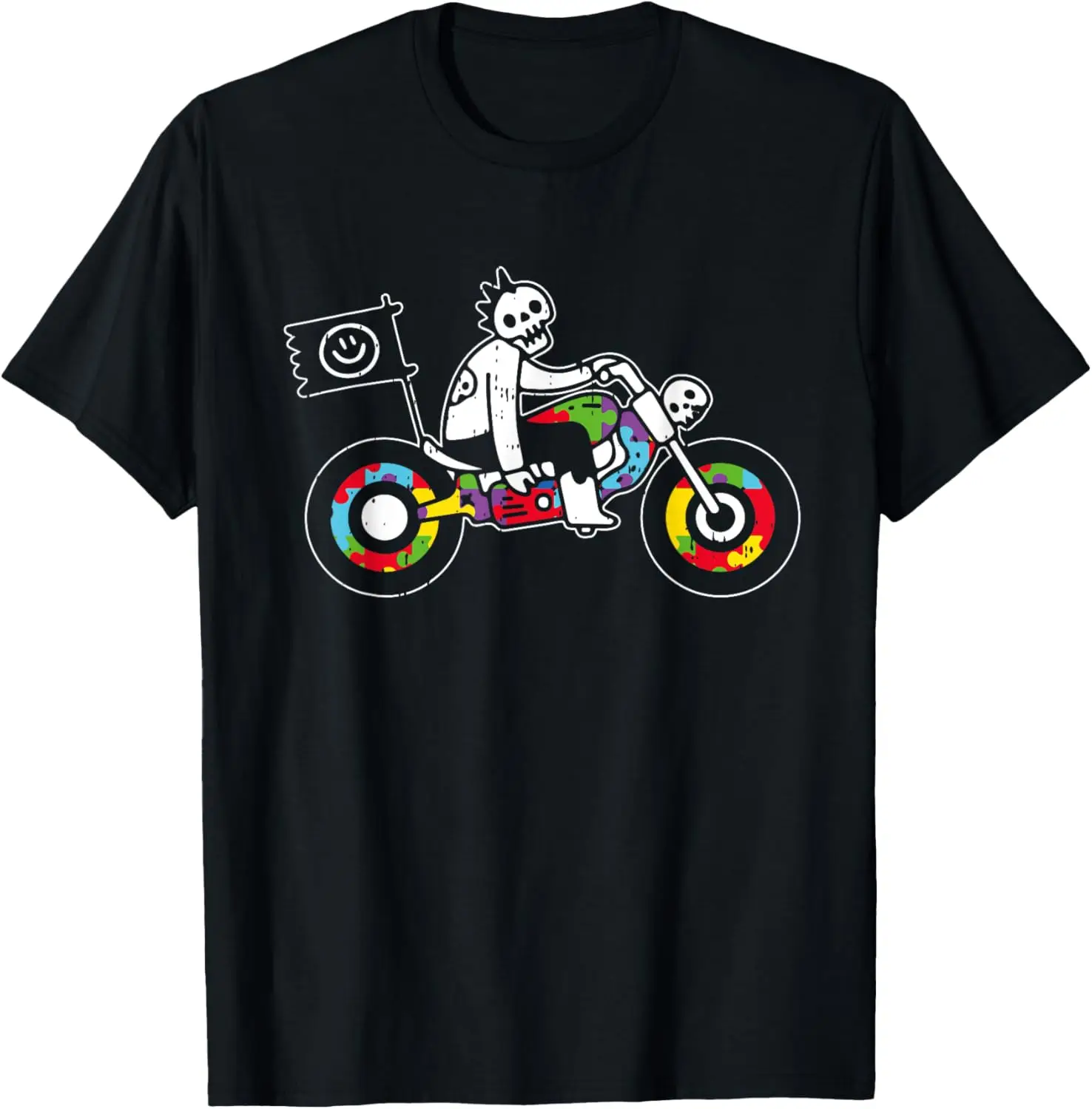 

Skeleton Riding Motorcycle Puzzle Autism Awareness Boys Kids T-Shirt