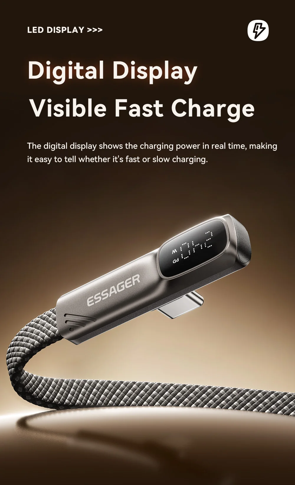 Essager Elbow 240W USB-C-Kabel, PD-Schnellladekabel für iPhone 17/16/15 Pro, iPad, MacBook Pro, Xiaomi, Samsung, Huawei. – Detail 6