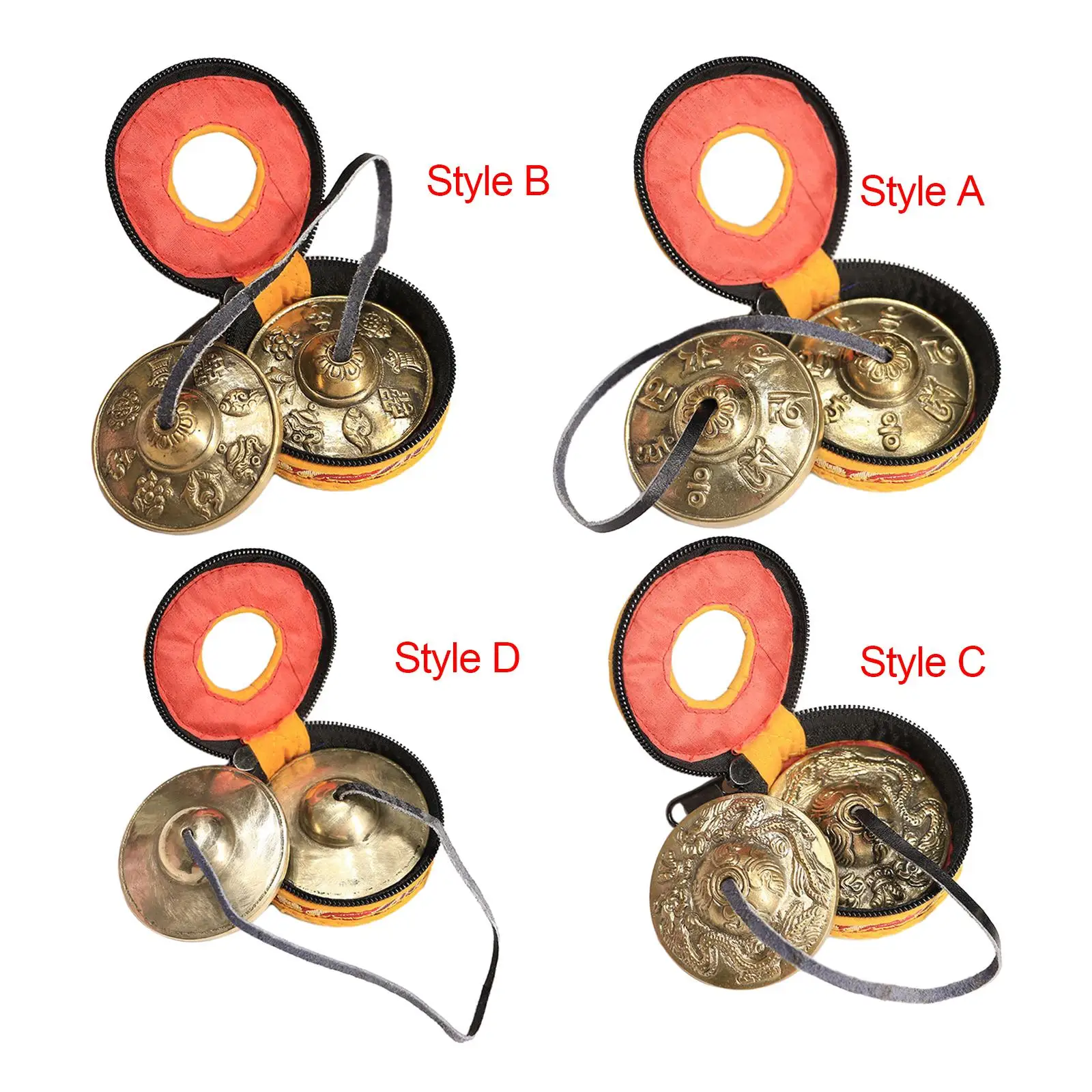 Tibetan Tingsha Cymbals, Buddhist Tingsha Symbols, Portable Brass with Storage