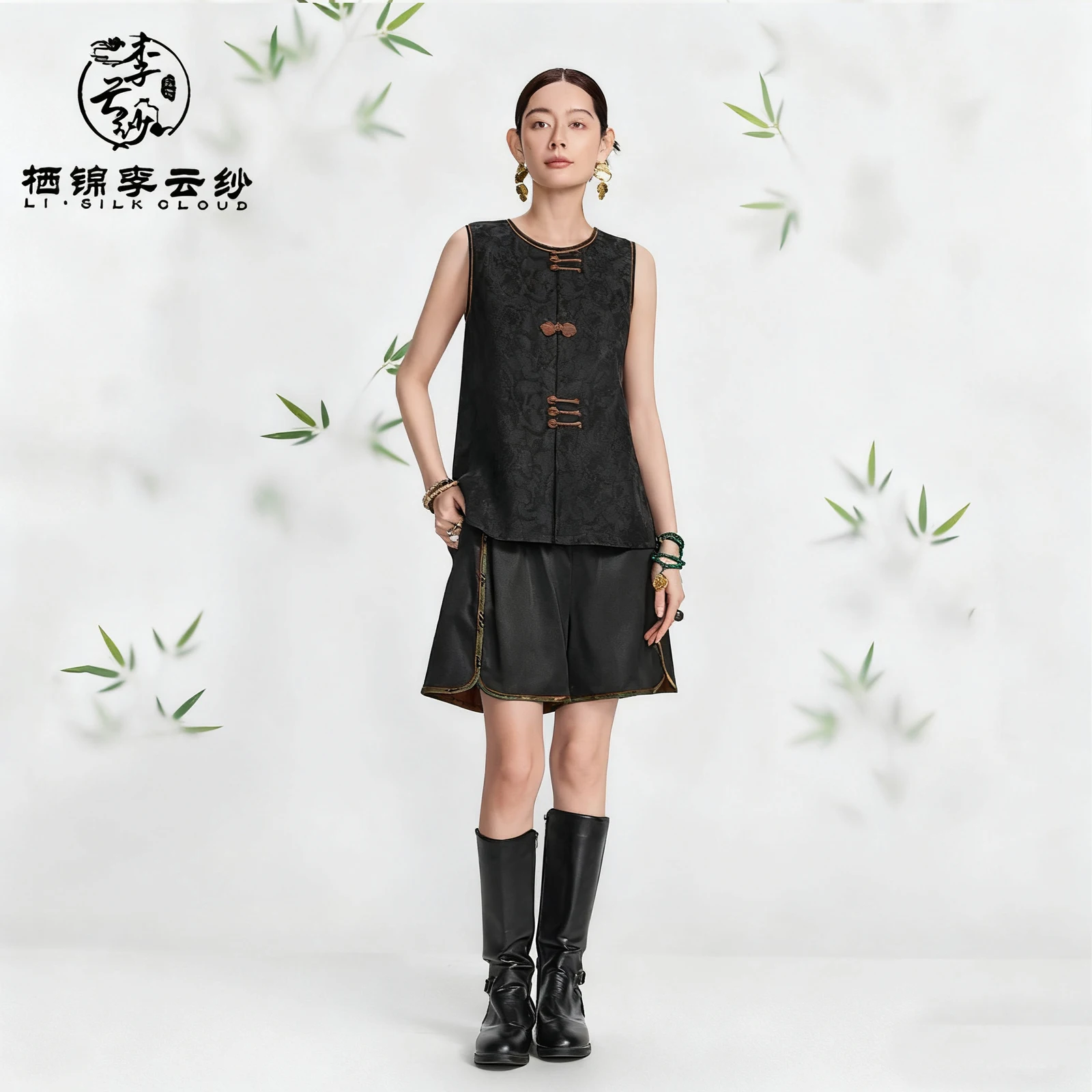 

LI SILK CLOUD xiangyunsha Vest - 100% Mulberry Silk, Loose Fit, Traditional Sleevele Guangdong Black Pearl Guangdong Gauze
