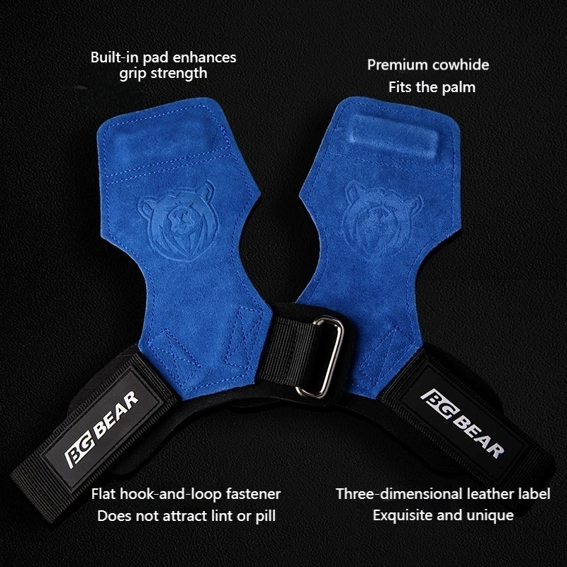 Sarung Tangan Gym Pelindung Telapak Tangan Pengangkat Kulit Asli Peralatan Angkat Berat Kulit Sapi Motif Beruang Penopang Pergelangan Tangan