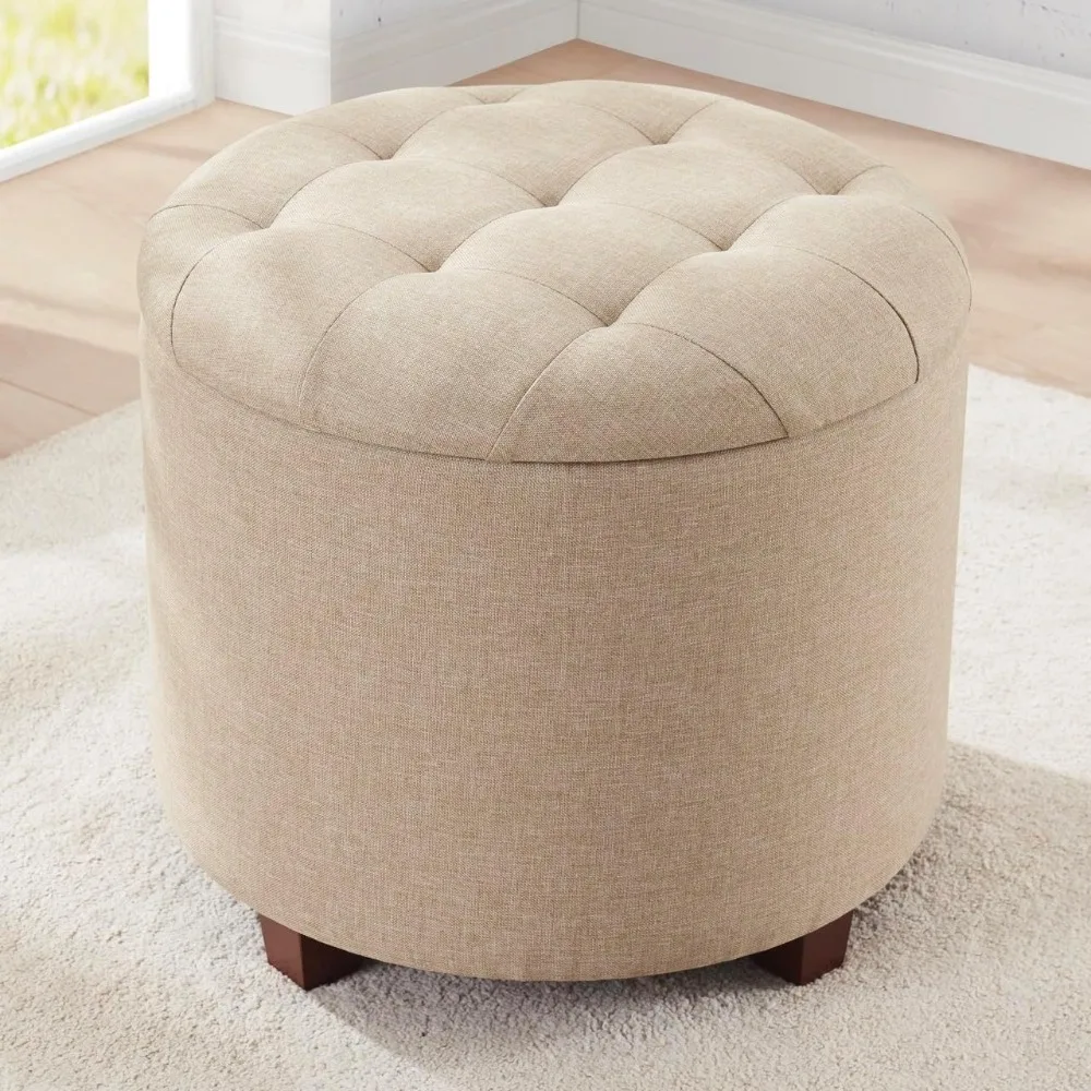 

Home Decor Round Ottoman with Storage, Round Vanity Chair Stool Ottoman Pouf with Storage for Living Room and Bedroom