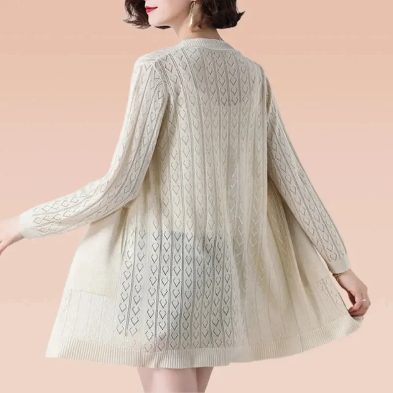 Ice Silk Sunscreens Female Knit Cardigan 2025 Spring Autumn Thin Summer Jacket Women Air Conditioning Shirt Sun Shawl Loose Coat