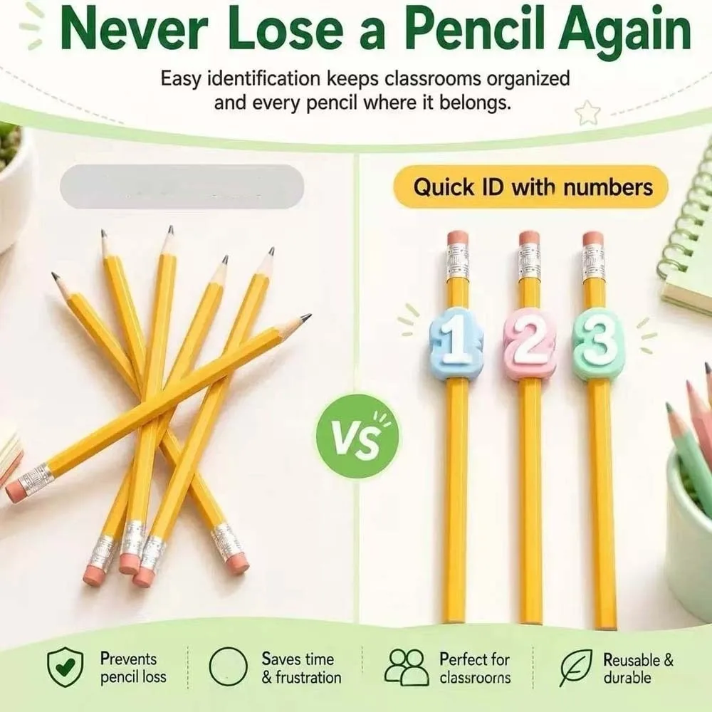 Creative Numbered Pencil Toppers Portable Colorful Reusable Pen Caps Flexible Waterproof Student Identification Tags Children