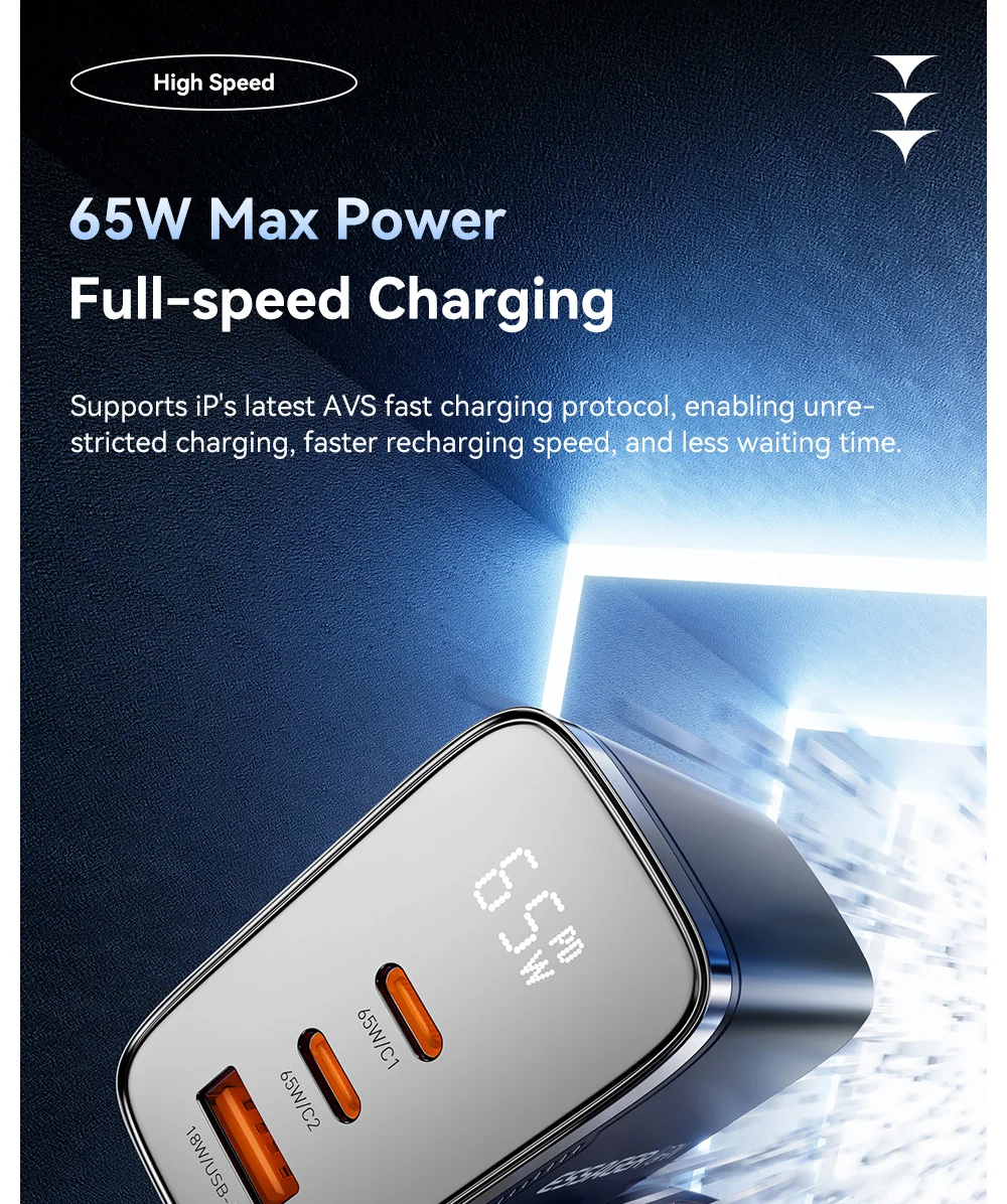 Essager 65W GaN USB Typ-C Ladegerät mit Digitalanzeige Mehrfach-Schnellladegerät für iPhone Huawei Samsung iPad MacBook Laptop – Detail 3