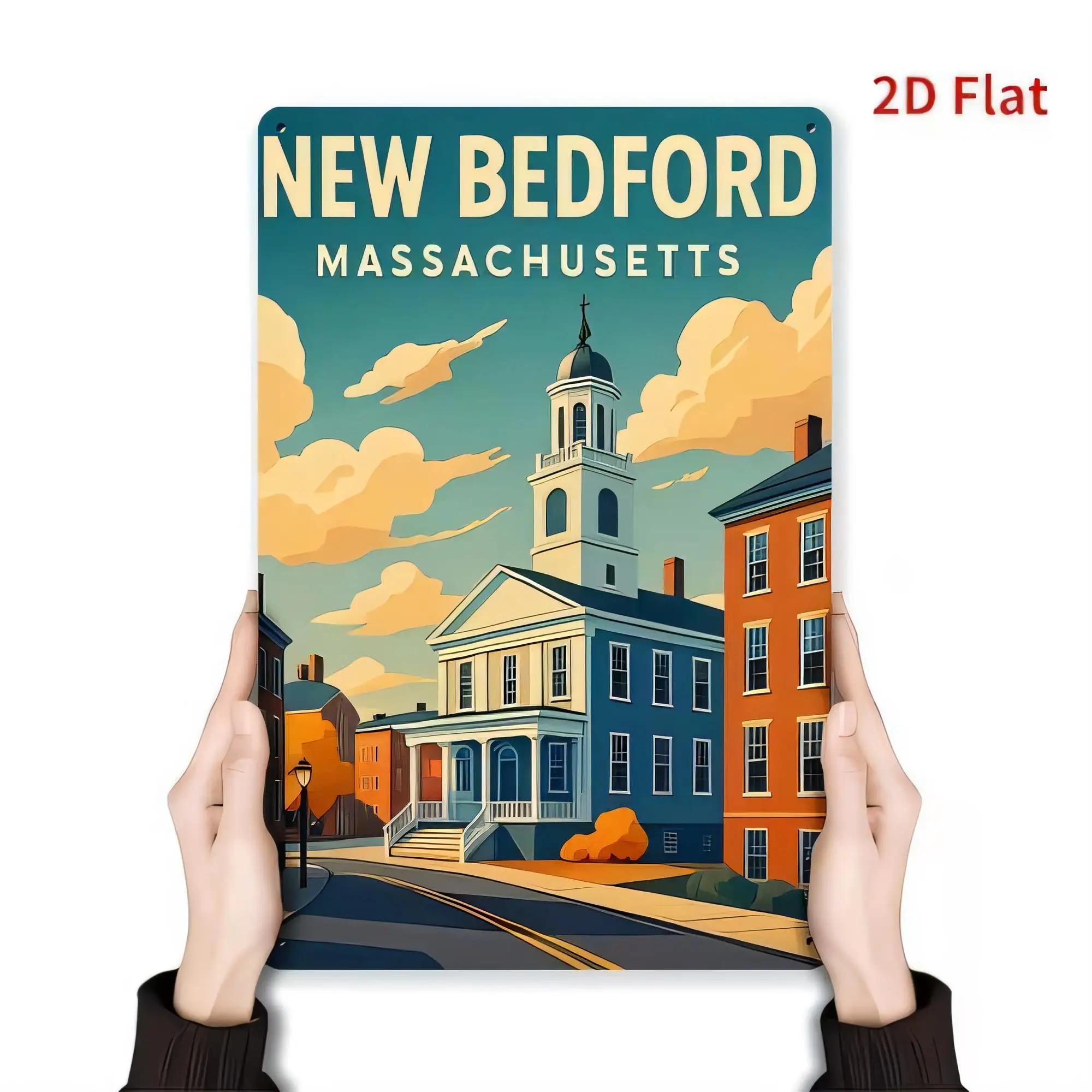 Plaque en métal vintage New Bedford, Massachusetts – Affiche de voyage urbaine, décoration murale pour la maison, le bar ou le garage – Style rétro américain