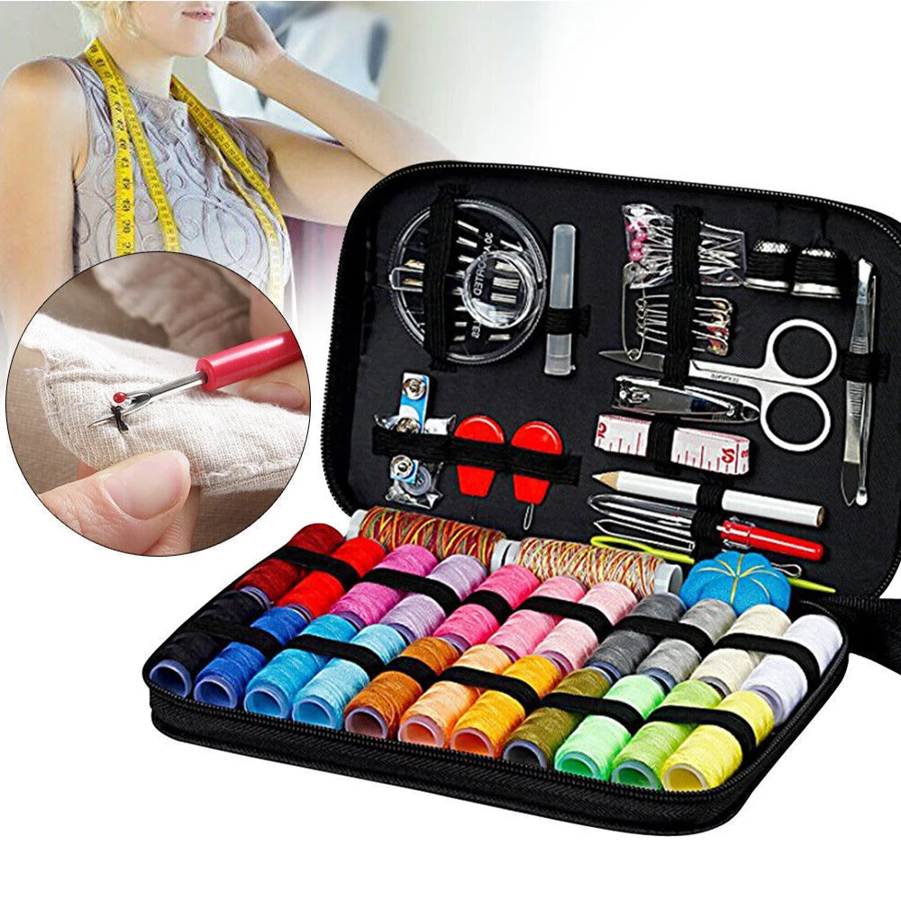 Kit de Costura Portátil com Agulhas e Linhas em Estojo Compacto para Viagens e Emergências