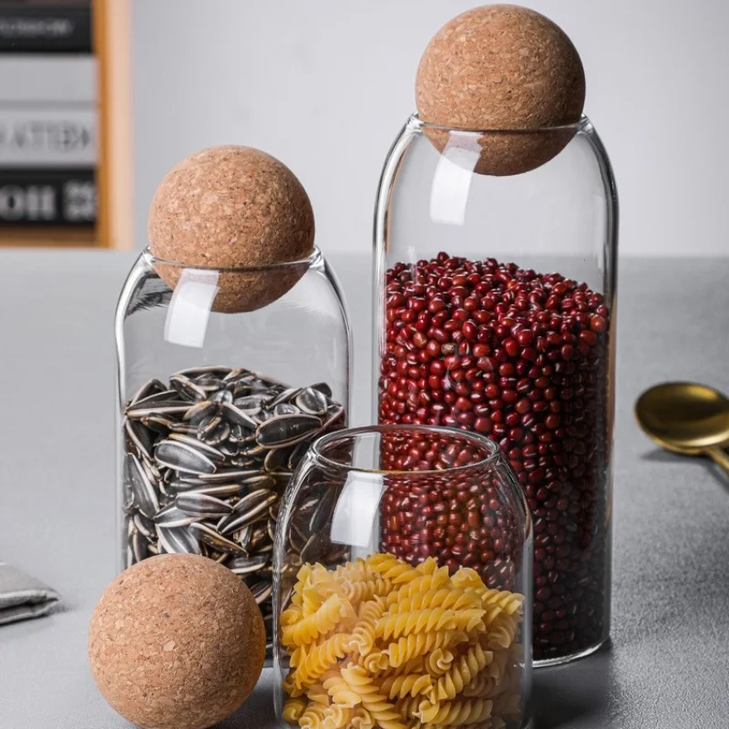 Round ball cork stopper lead-free glass bottle storage jar coffee bean sealed dried fruit grains transparent creative tea cans