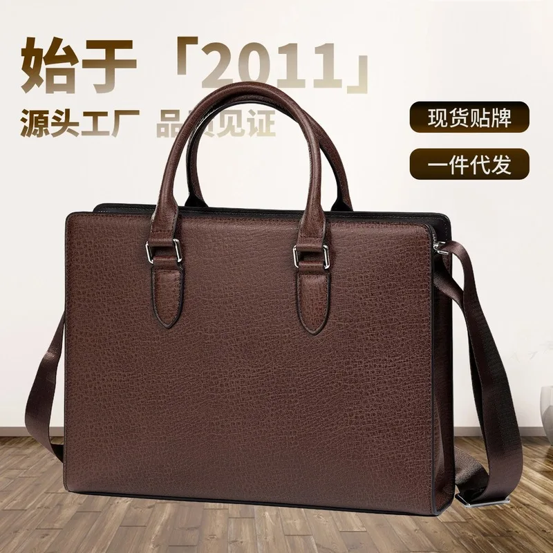 Split Leather Briefcase for Man Luxury Cowhide Vintage Executive Laptop Document Handbag Tote Shoulder Business Portable Bag