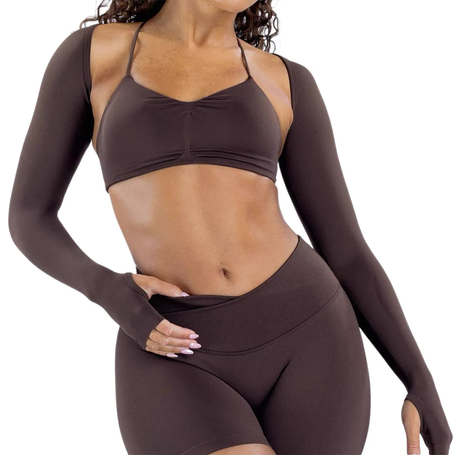 Sexy Neckholder-Sport-BH mit schönem Rücken, hoher Taille, pfirsichfarben, Shorts-Anzug, Pilates, Yoga-Weste, Trainings-Fitness-BH-Set – Detail 20