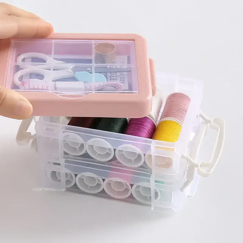 Three-layer Transparent Plastic Sewing Storage Box, 30 Pcs/Set of Multi-color Thread Box Practical Multifunctional Sewing Tool