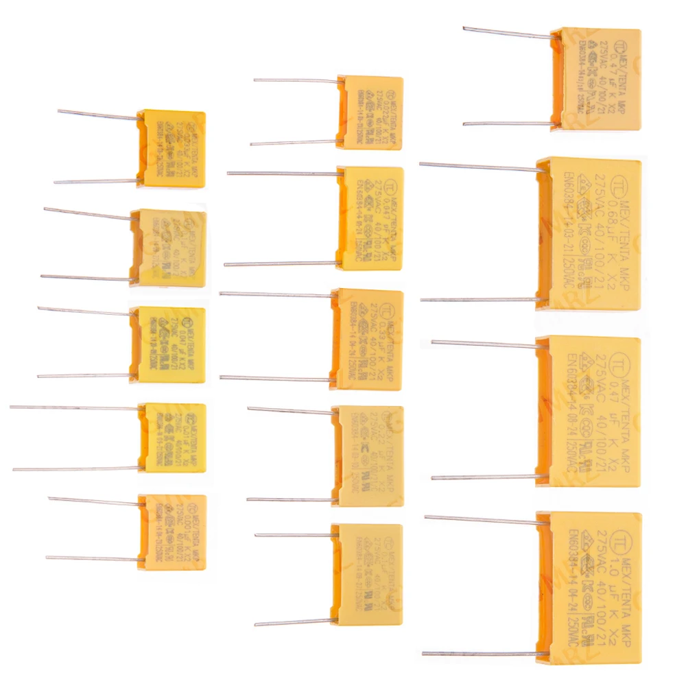 275VAC Safety Film Capacitor Assorted Values 0.001uF–2.2uF Multiple Lead Spacing for Electronics 22.5mm/13mm/10mm  0.022UF 0.33