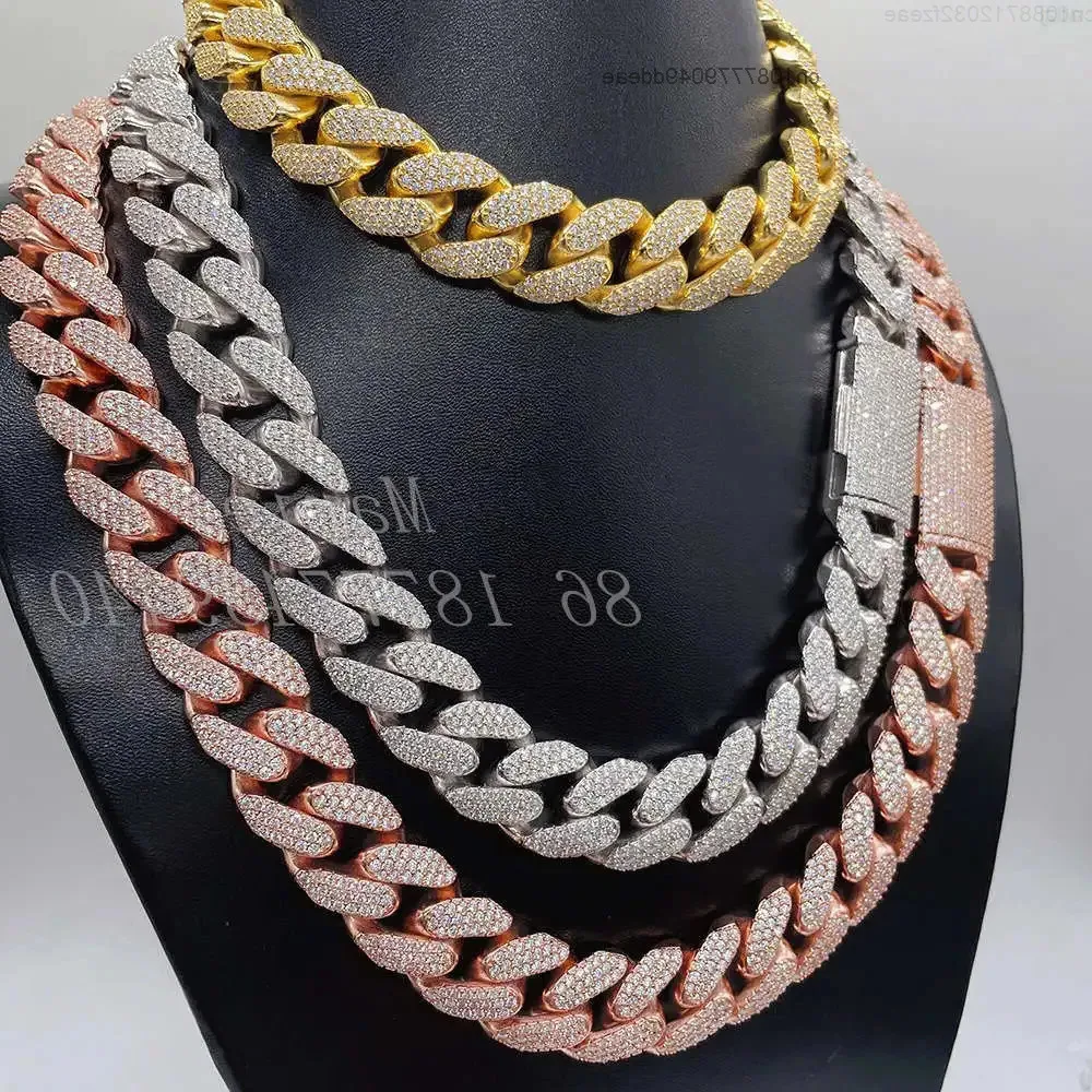 

Fashion Jewelry Silver Custom Necklace S925 with Vvs Moissanite Jewelry Luxury Cuban Bracelet Iced Out Cuban Chain