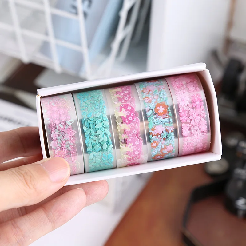 5Rolls Kawaii Transparent Sticker Tape DIY Decorative Material Tape Sketchbook Stickers School Supplies Japanese stationery