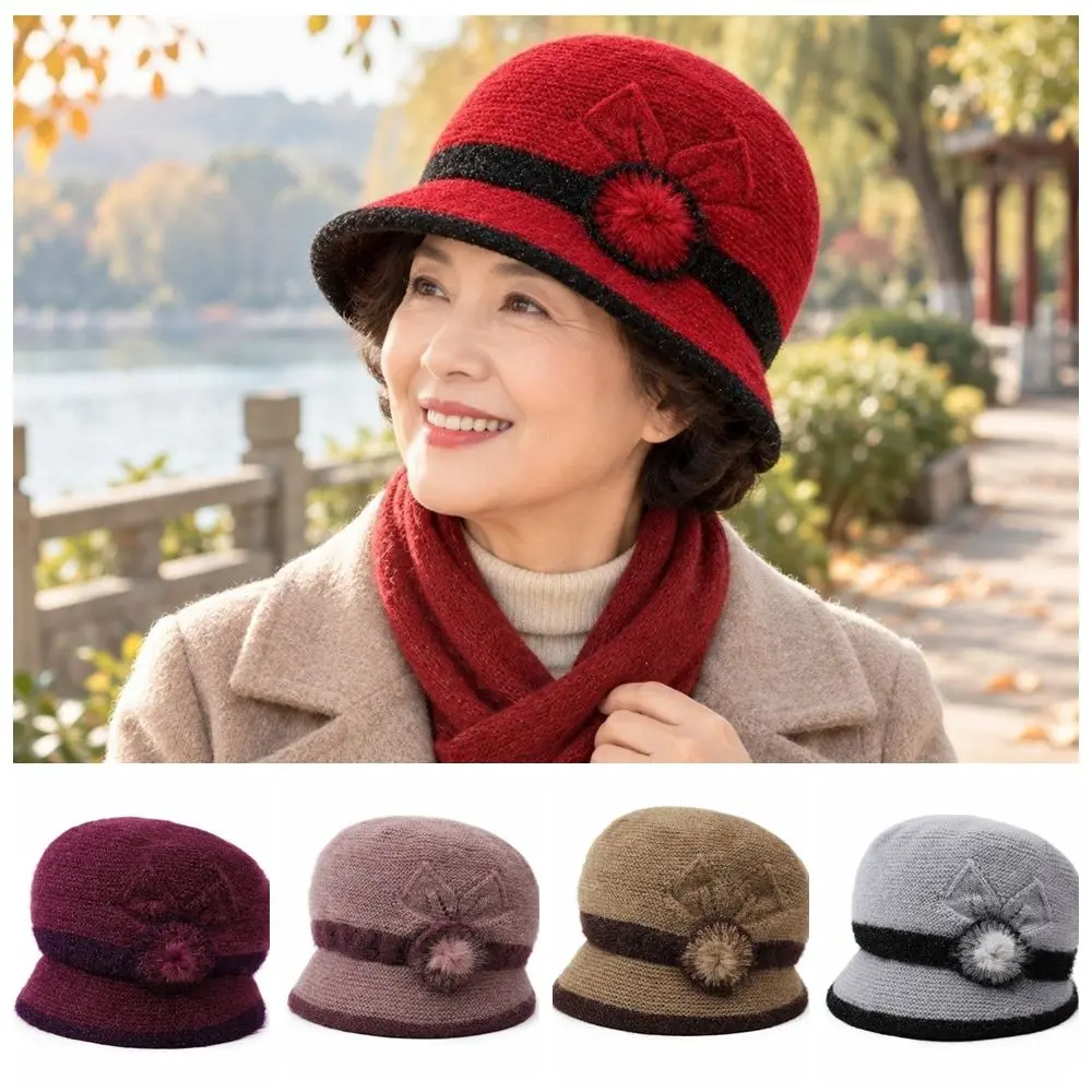 Womens Knit Beanie Thick Warm Lining Ear Protection Fleece Lined Cap Wind Resistant Stretchy Fabric Brimmed Knit Hat Daily Wear