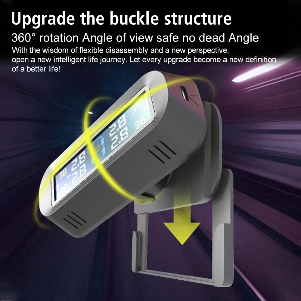Car Tyre Pressure Monitor Tire Pressure Monitoring System Temperature Warning Fuel Save Solar TPMS With 4 External Sensors